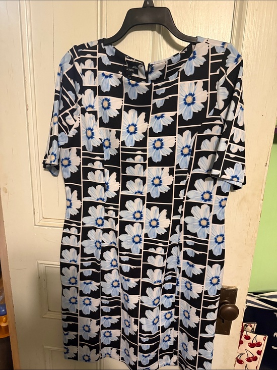 Alfani Dresses & Skirts - Alfani Black Floral-Grid Midi Dress with White and Blue Accents